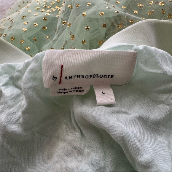 By Anthropologie Sydney Shimmer Tulle Midi Skirt Light Green Gold Glitter Large - Picture 10 of 12